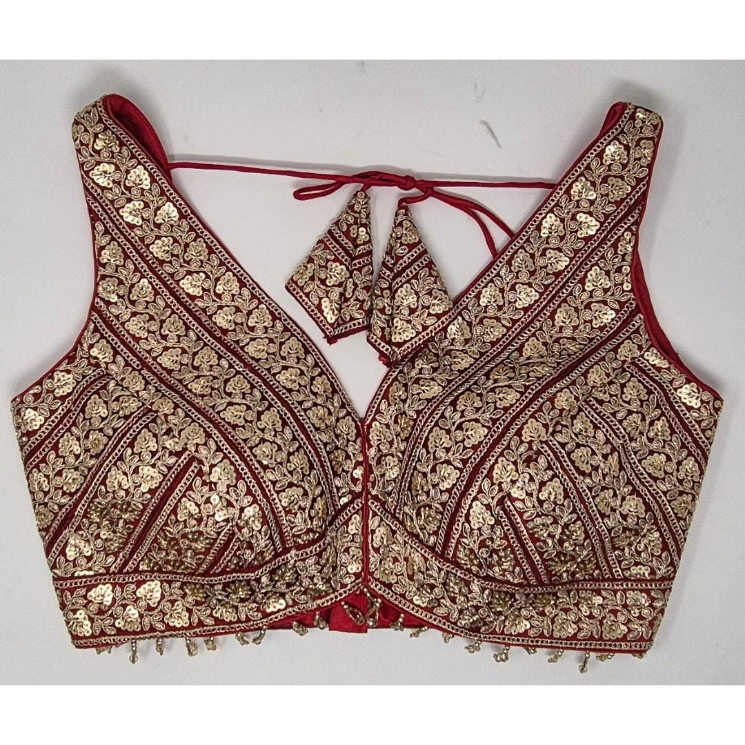 Indian designer Red color Sequin zari Embroidered stitched blouse, Readymade Indian Bridal Saree Blouse, latest design blouse for women