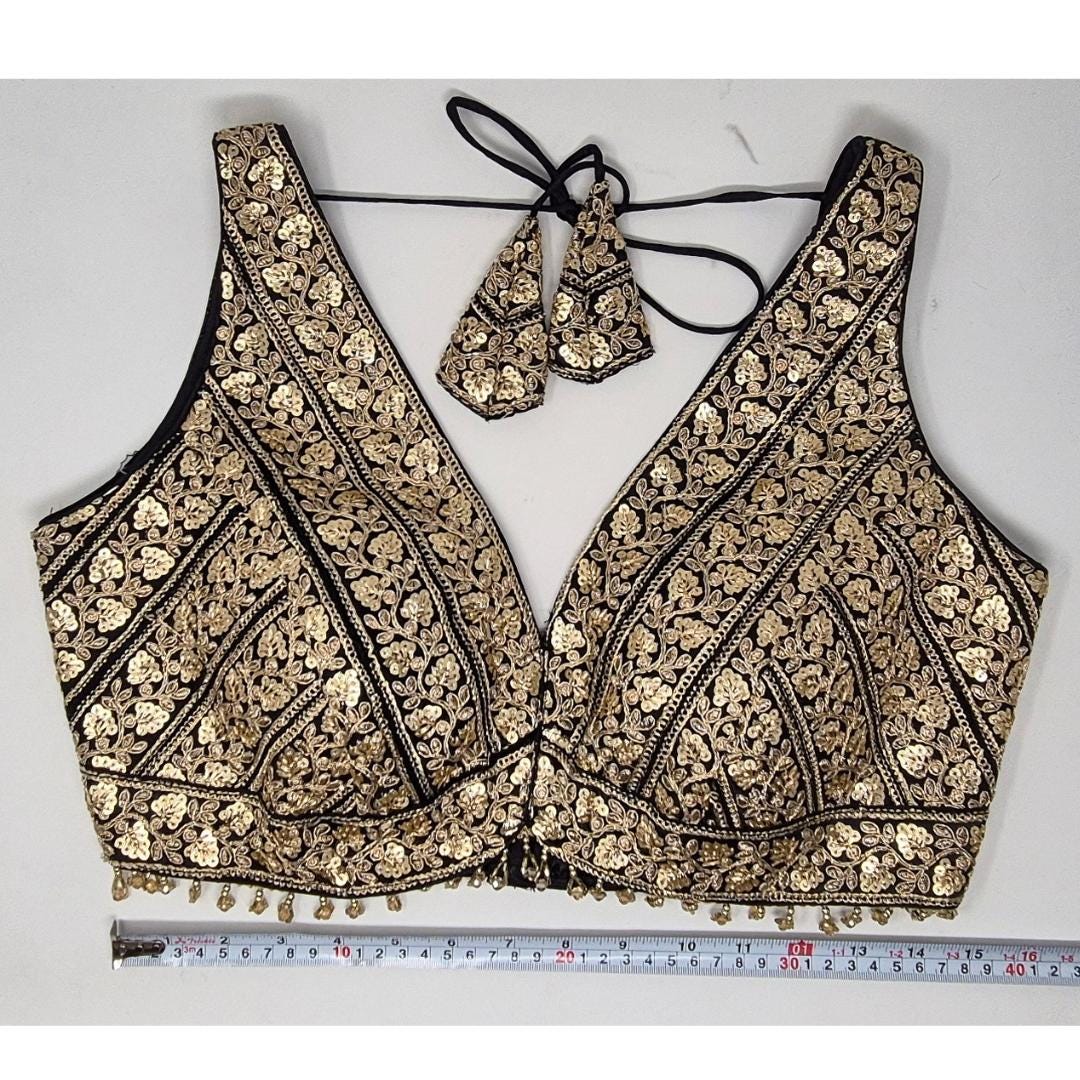 Indian designer Black color Sequin zari Embroidered stitched blouse, Readymade Indian Bridal Saree Blouse, latest design blouse for women
