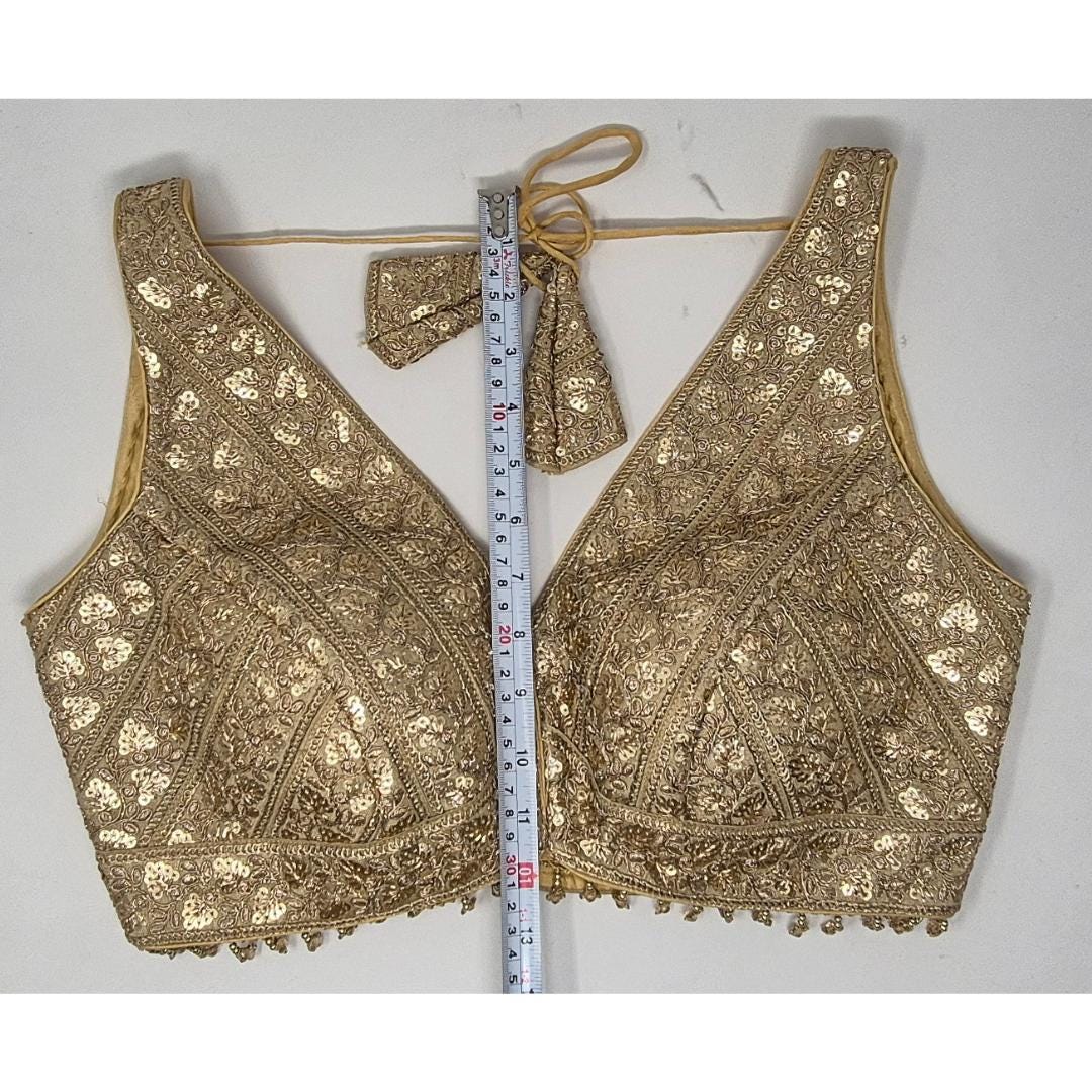 Indian designer Lt Golden color Sequin zari Embroidered stitched blouse Readymade Indian Bridal Saree Blouse, latest design blouse for women