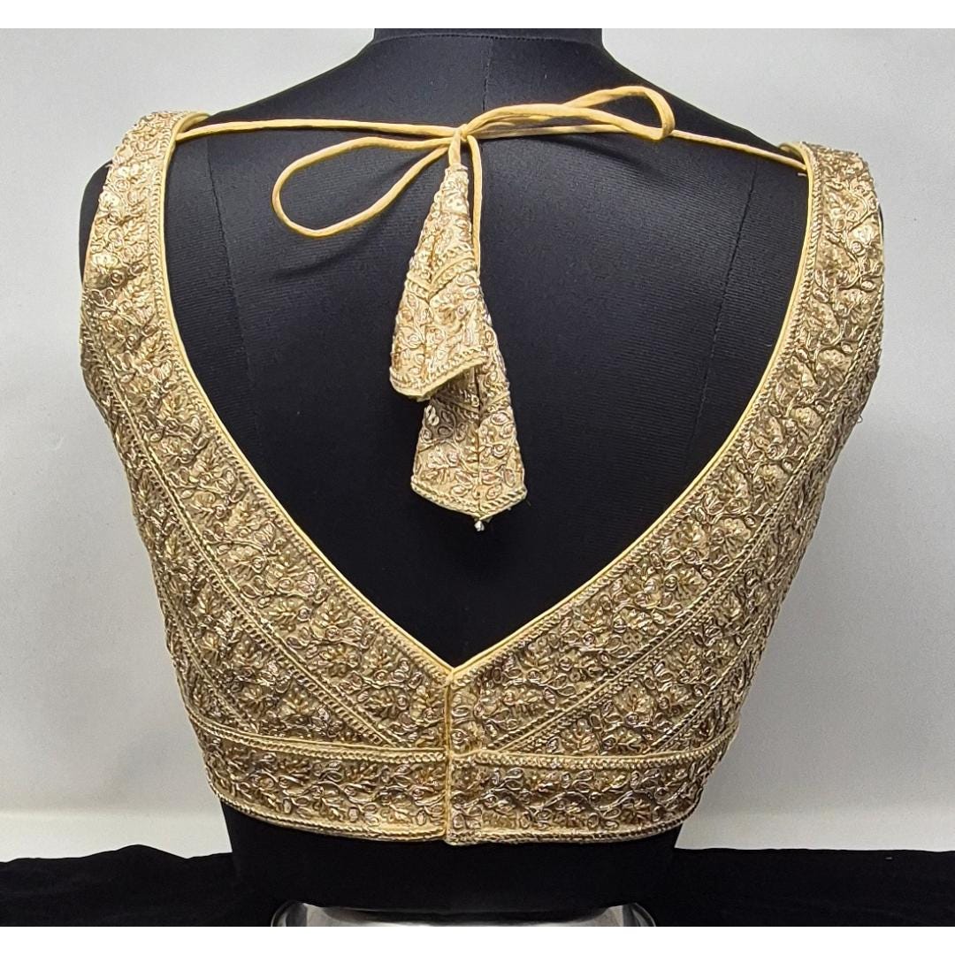 Indian designer Lt Golden color Sequin zari Embroidered stitched blouse Readymade Indian Bridal Saree Blouse, latest design blouse for women