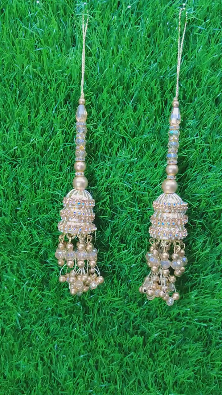 Gold Indian Beaded Tassel for Saree Blouse Lehenga Embellished HandBags Dupatta Decorative dress Latkan for Women 1 Pair