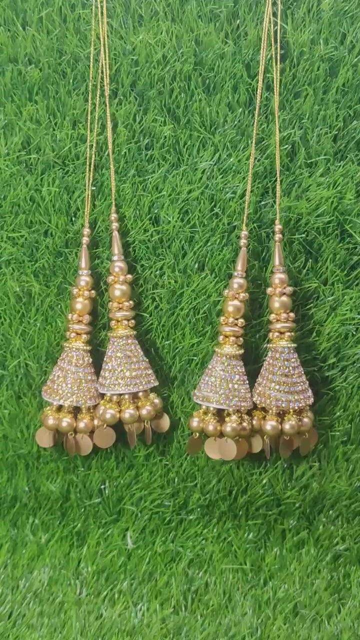 Gold Indian Beaded Tassel for Saree Blouse Lehenga Embellished HandBags Dupatta Decorative dress Latkan for Women 1 Pair