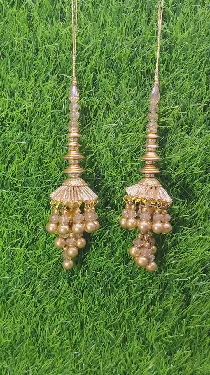 Gold Indian Beaded Tassel for Saree Blouse Lehenga Embellished HandBags Dupatta Decorative dress Latkan for Women 1 Pair