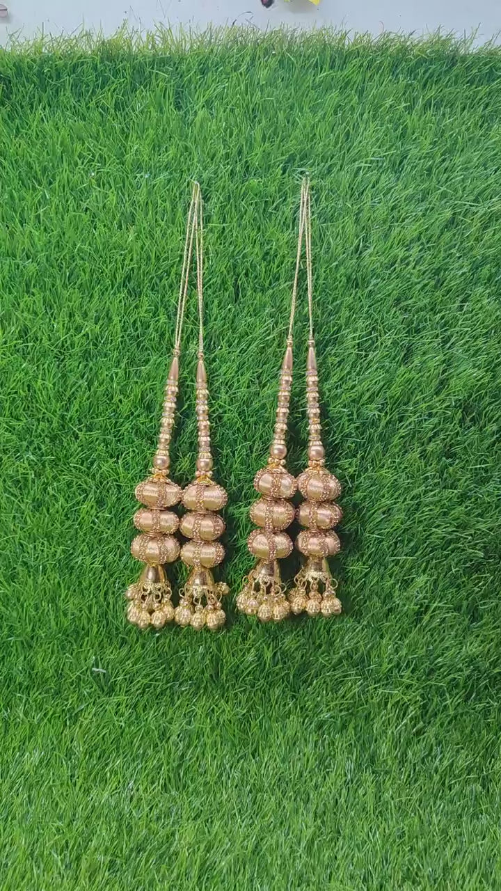 Gold Indian Beaded Tassel for Saree Blouse Lehenga Embellished HandBags Dupatta Decorative dress Latkan for Women 1 Pair