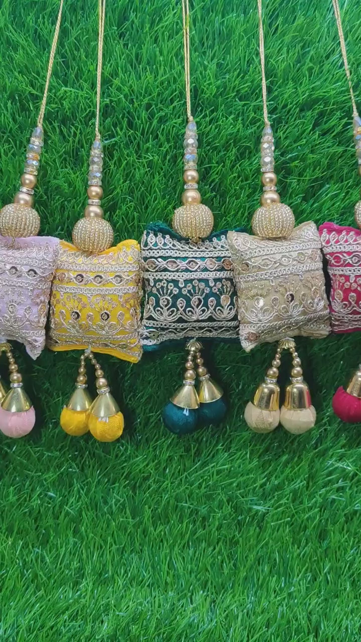 Pink/ Yellow/ Green/ Lt Golden/ Hot Pink Cushion Beaded Tassels for Blouse Lahenga Sari, home décor, Latkan for Indian Saree, Dupatta