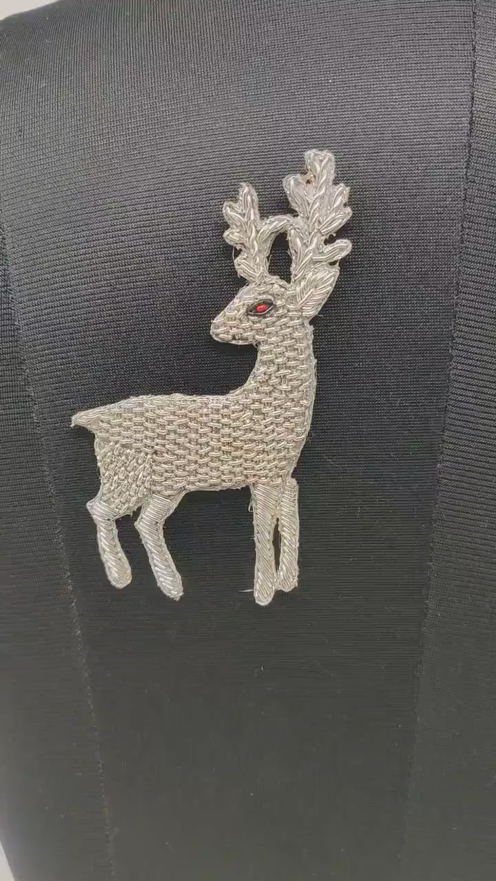 Handmade Indian Beaded Reindeer Shoulder Applique Patch - Sewing Embellishment for Dresses, Cushions, Crafting, and Bags, 1 Pair