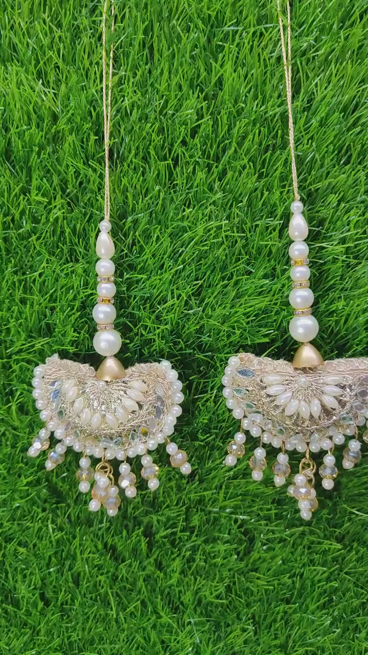 Off White Indian Beaded Cushioned Tassel for Saree Blouse Lehenga Embellished HandBags Dupatta Decorative dress Latkan for Women 1 Pair