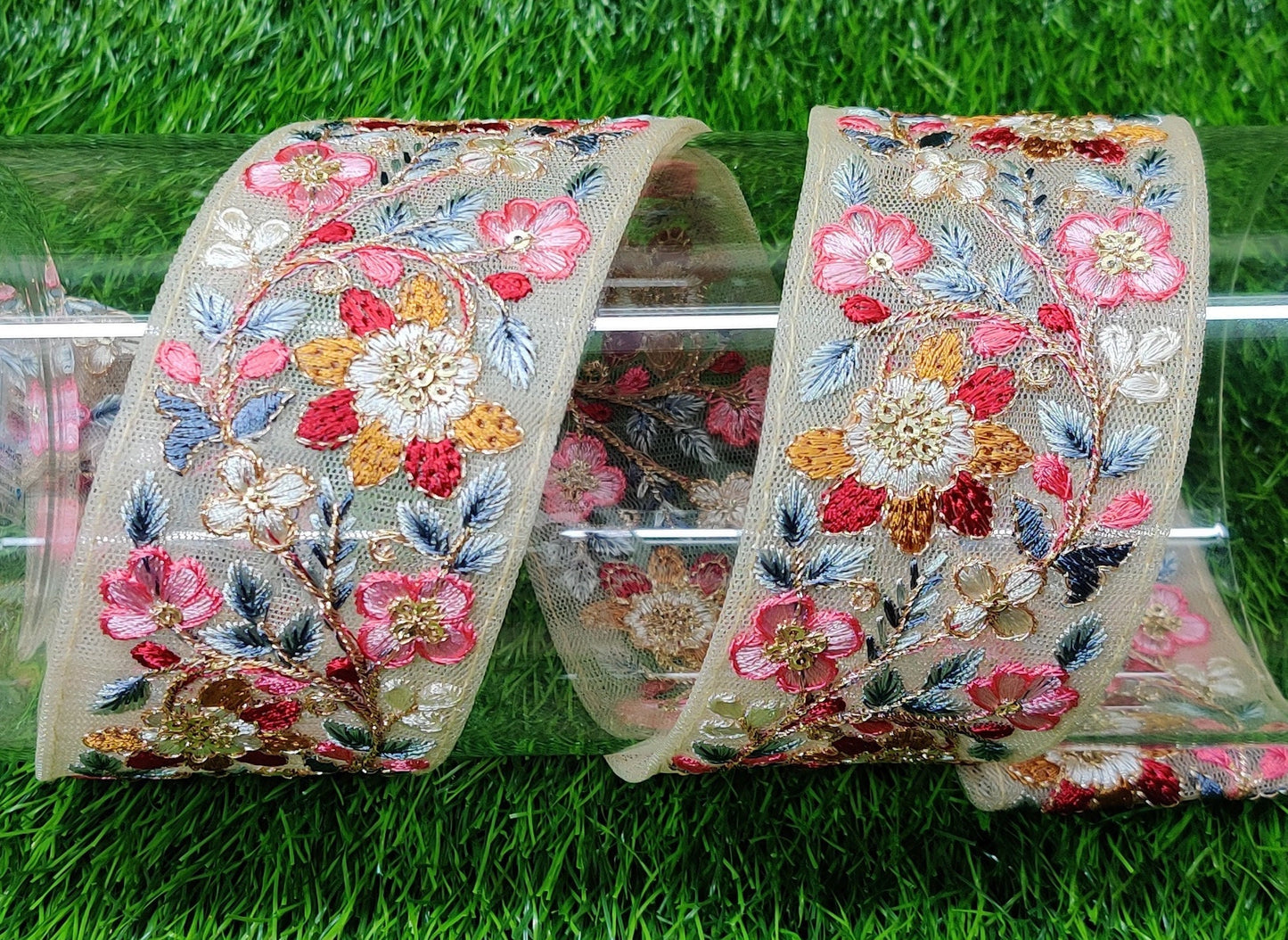 3 yard 5.0 cm wide Indian Saree Border Boho Lace Embroidery Ribbon Cushion Table runner curtains wedding Sewing Crafting Trim Headbands