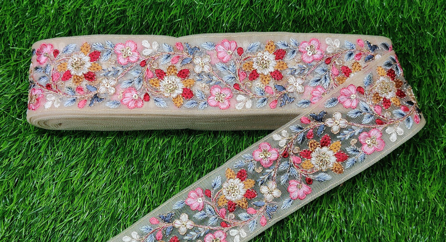 3 yard 5.0 cm wide Indian Saree Border Boho Lace Embroidery Ribbon Cushion Table runner curtains wedding Sewing Crafting Trim Headbands
