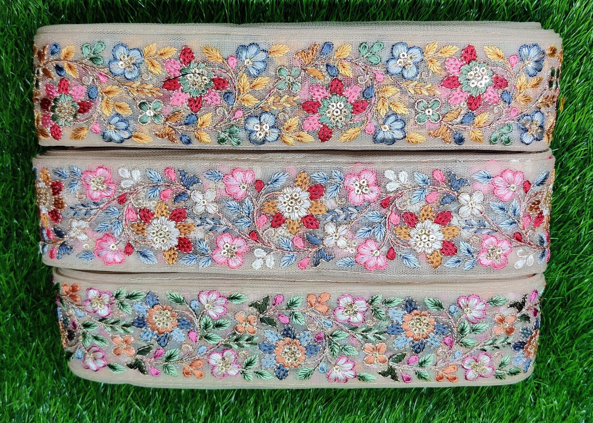 3 yard 5.0 cm wide Indian Saree Border Boho Lace Embroidery Ribbon Cushion Table runner curtains wedding Sewing Crafting Trim Headbands