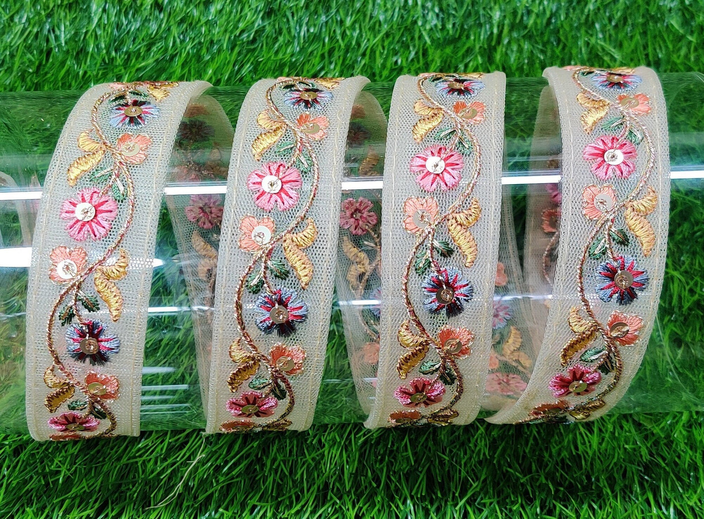 9 yard 2.5 cm wide Indian Saree Border Boho Lace Embroidery Ribbon Cushion Table runner curtains wedding Sewing Crafting Trim Headbands