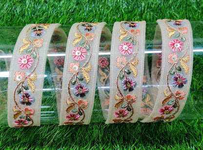 9 yard 2.5 cm wide Indian Saree Border Boho Lace Embroidery Ribbon Cushion Table runner curtains wedding Sewing Crafting Trim Headbands