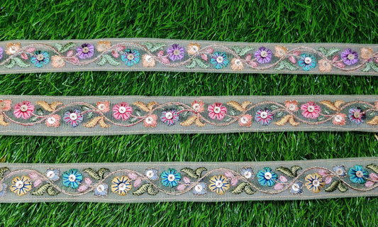 9 yard 2.5 cm wide Indian Saree Border Boho Lace Embroidery Ribbon Cushion Table runner curtains wedding Sewing Crafting Trim Headbands