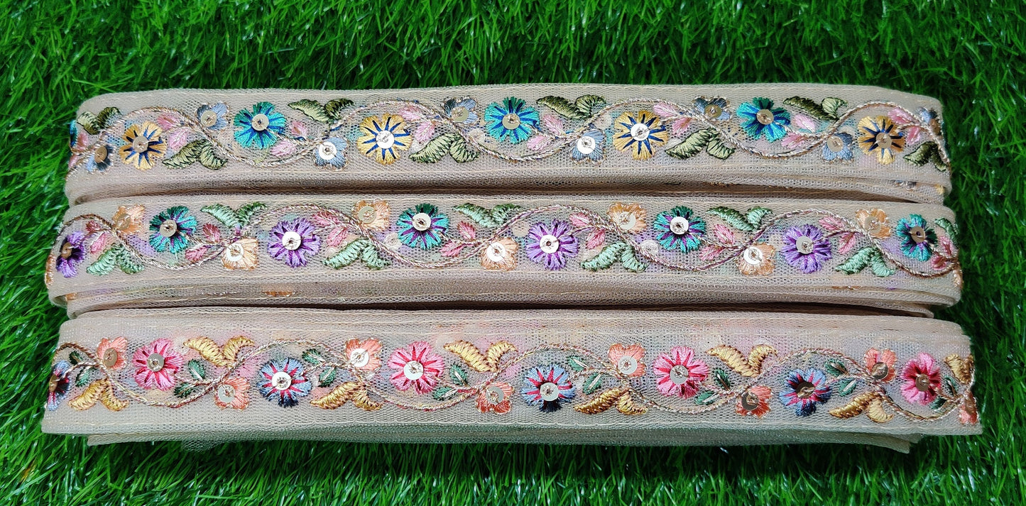 9 yard 2.5 cm wide Indian Saree Border Boho Lace Embroidery Ribbon Cushion Table runner curtains wedding Sewing Crafting Trim Headbands