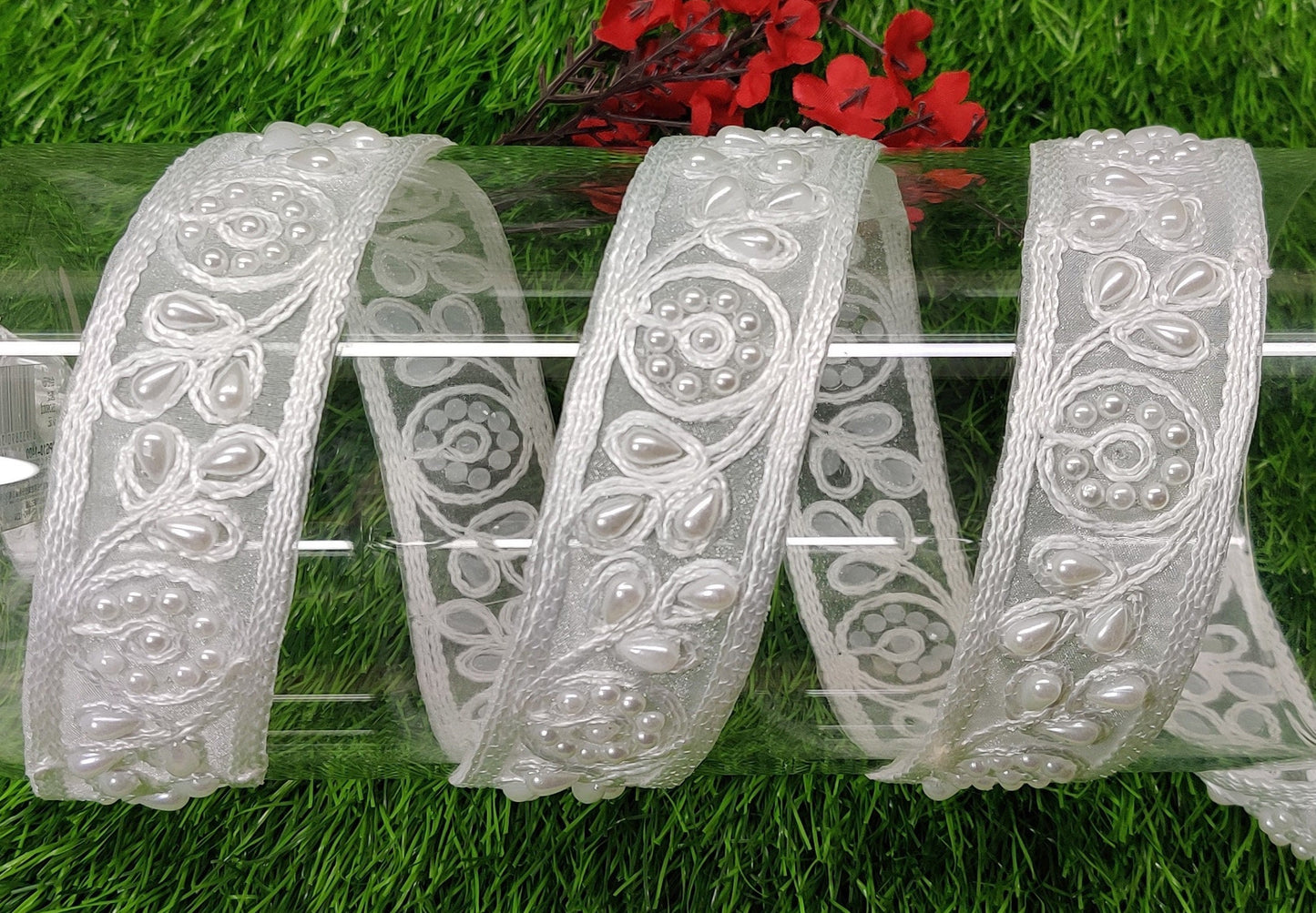 9 yard 3.0 cm wide Indian Saree Border Boho Lace Embroidery Ribbon Cushion Table runner curtains wedding Sewing Crafting Trim Headbands