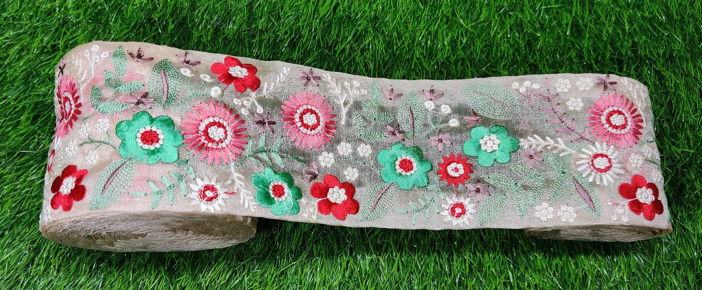 3 yard 8.0 cm wide Indian Saree Border Boho Lace Embroidery Ribbon Cushion Table runner curtains wedding Sewing Crafting Trim Headbands