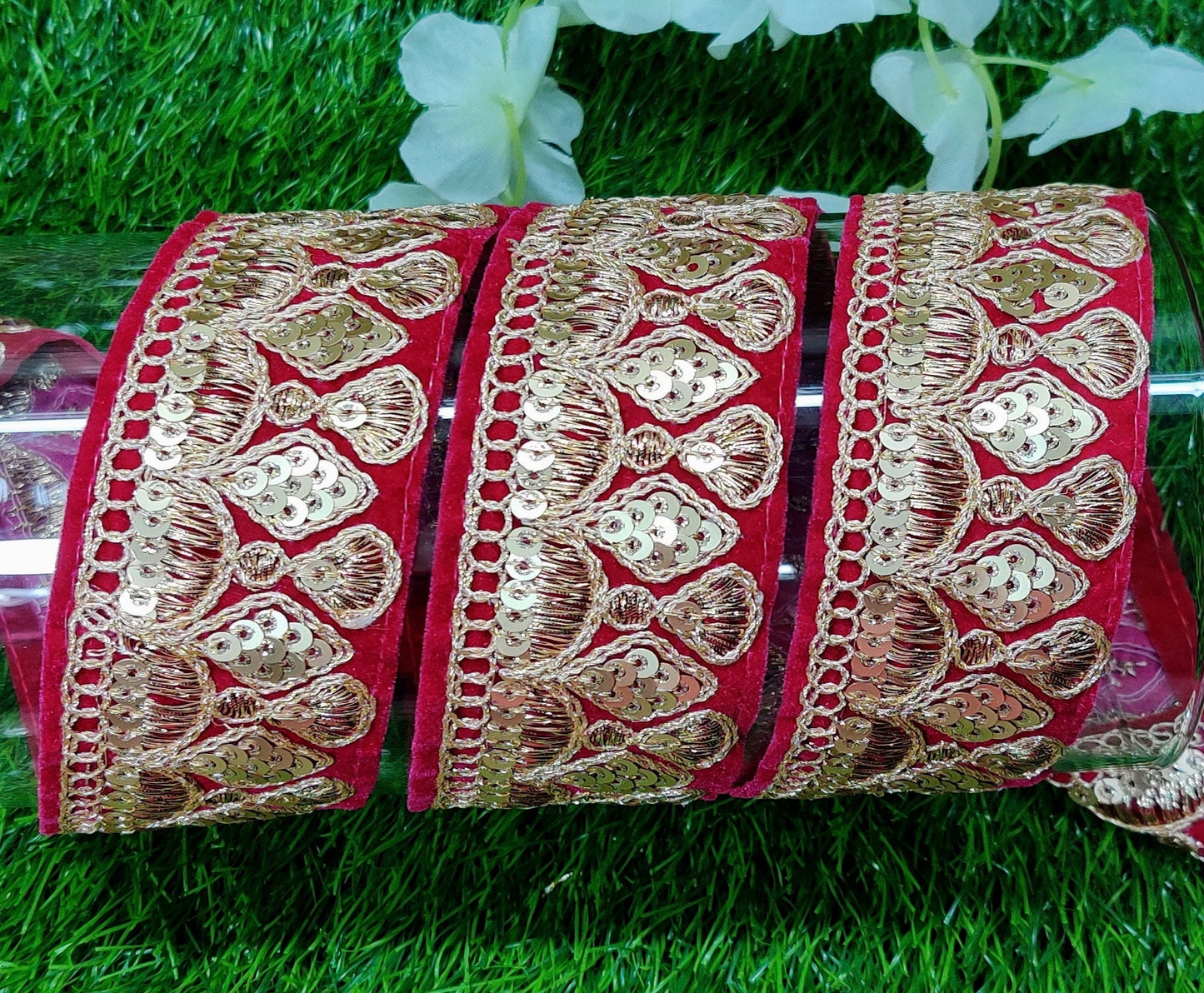 9 yard 4.5 cm wide Indian Saree Border Boho Lace Embroidery Ribbon Cushion Table runner curtains wedding Sewing Crafting Trim Headbands
