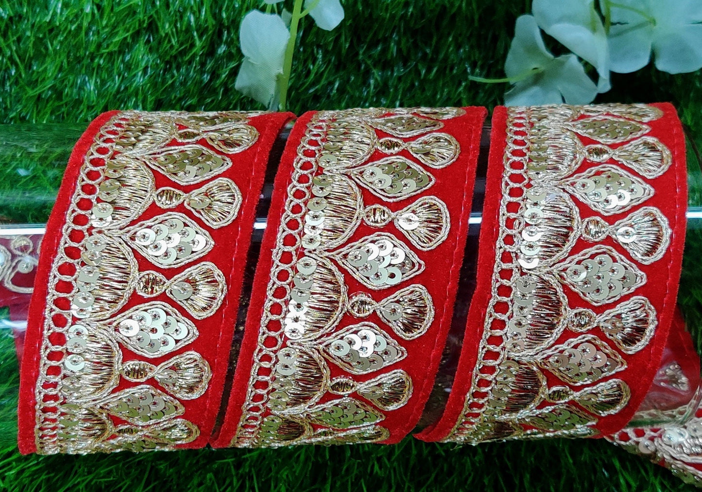 9 yard 4.5 cm wide Indian Saree Border Boho Lace Embroidery Ribbon Cushion Table runner curtains wedding Sewing Crafting Trim Headbands