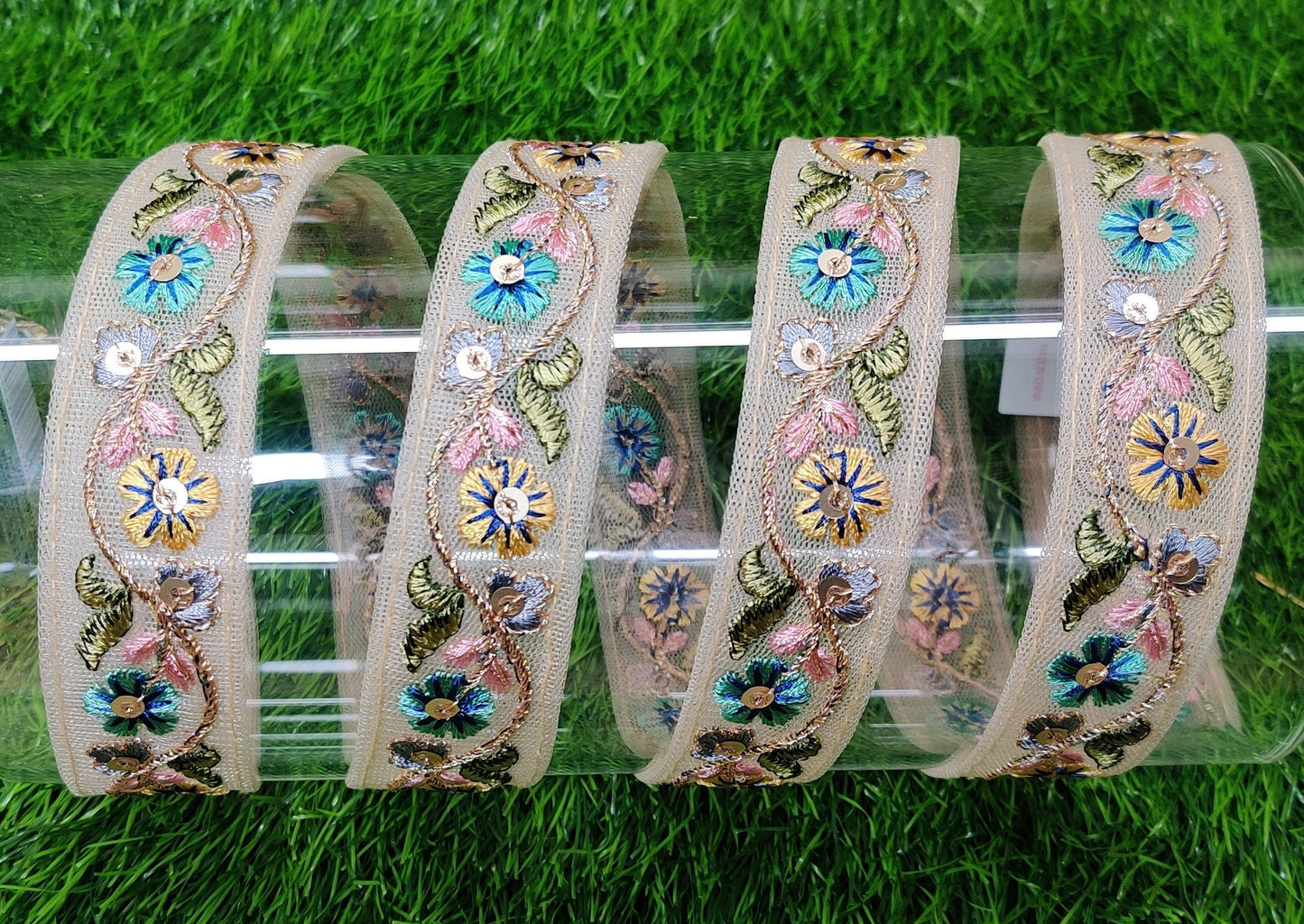 9 yard 2.5 cm wide Indian Saree Border Boho Lace Embroidery Ribbon Cushion Table runner curtains wedding Sewing Crafting Trim Headbands