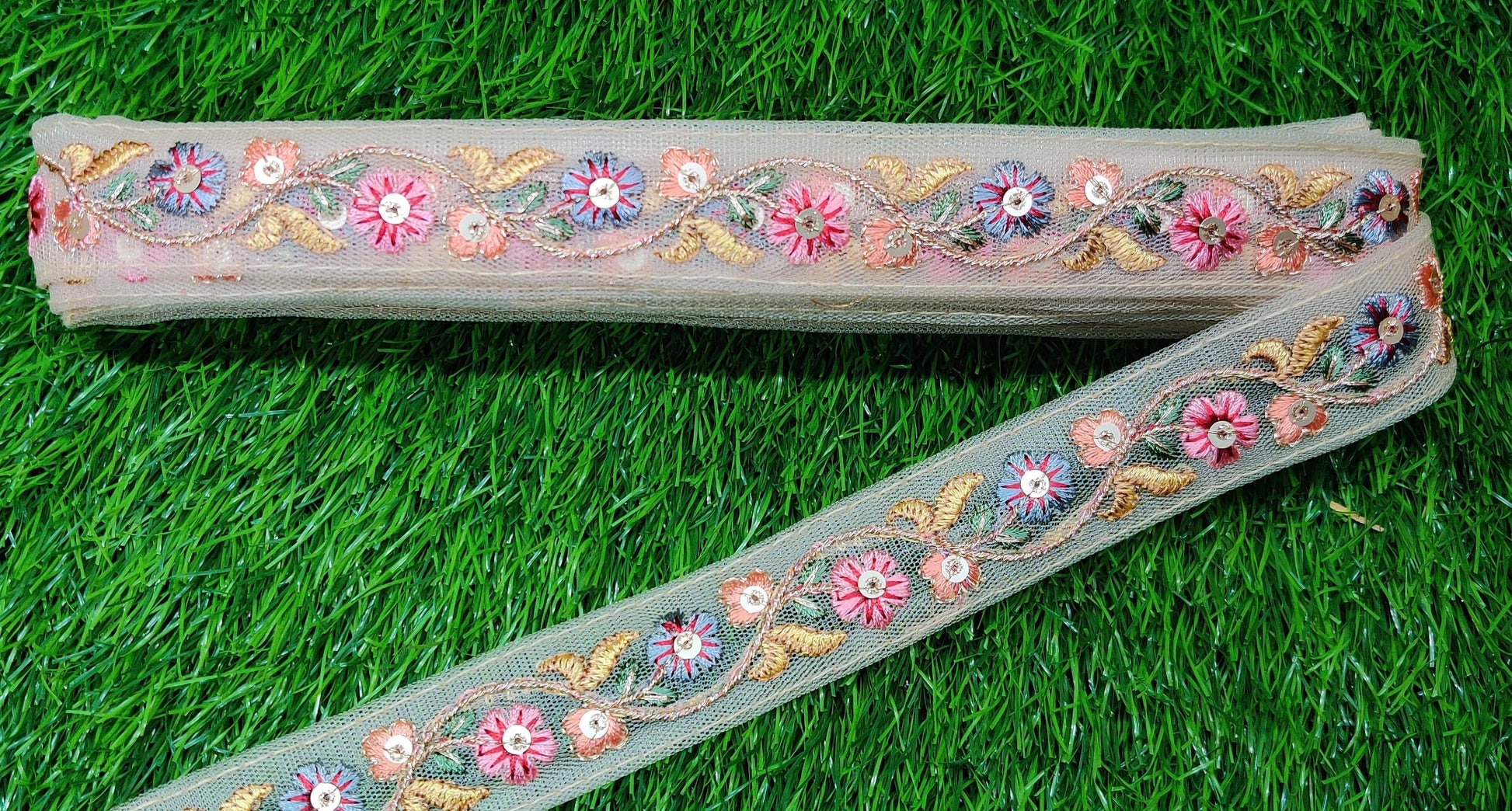 9 yard 2.5 cm wide Indian Saree Border Boho Lace Embroidery Ribbon Cushion Table runner curtains wedding Sewing Crafting Trim Headbands