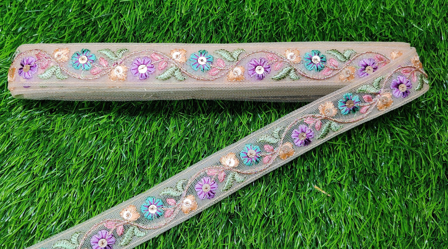 9 yard 2.5 cm wide Indian Saree Border Boho Lace Embroidery Ribbon Cushion Table runner curtains wedding Sewing Crafting Trim Headbands