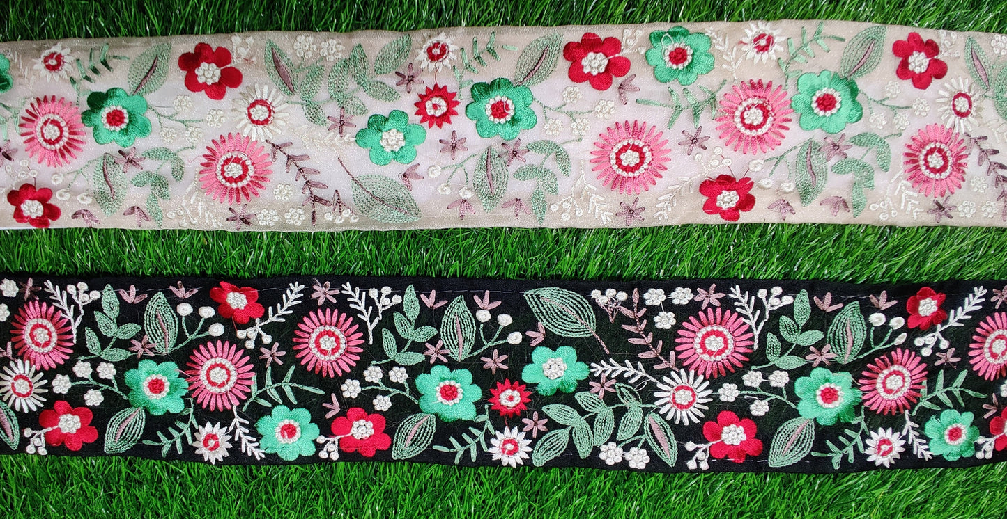 3 yard 8.0 cm wide Indian Saree Border Boho Lace Embroidery Ribbon Cushion Table runner curtains wedding Sewing Crafting Trim Headbands