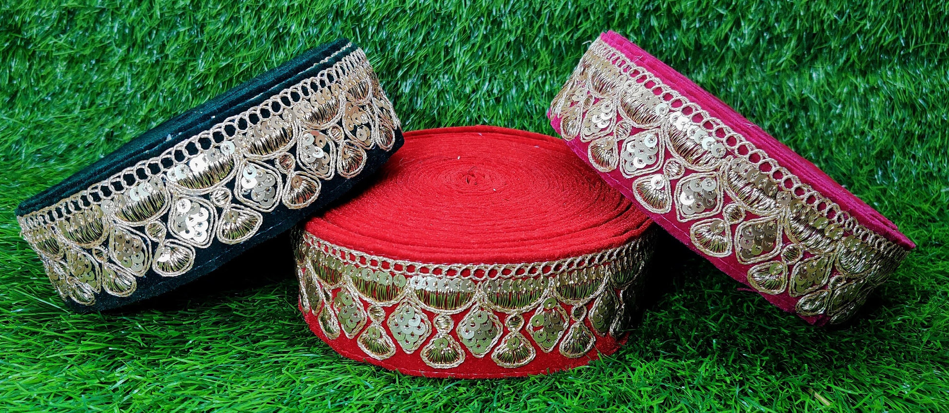 9 yard 4.5 cm wide Indian Saree Border Boho Lace Embroidery Ribbon Cushion Table runner curtains wedding Sewing Crafting Trim Headbands