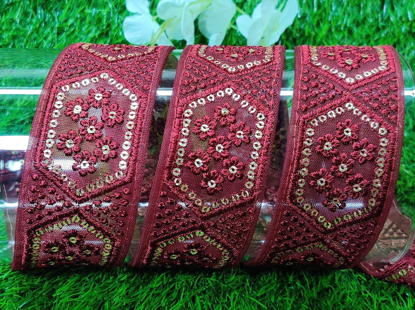 9 yard 4.0 cm wide Indian Saree Border Boho Lace Embroidery Ribbon Cushion Table runner curtains wedding Sewing Crafting Trim Headbands