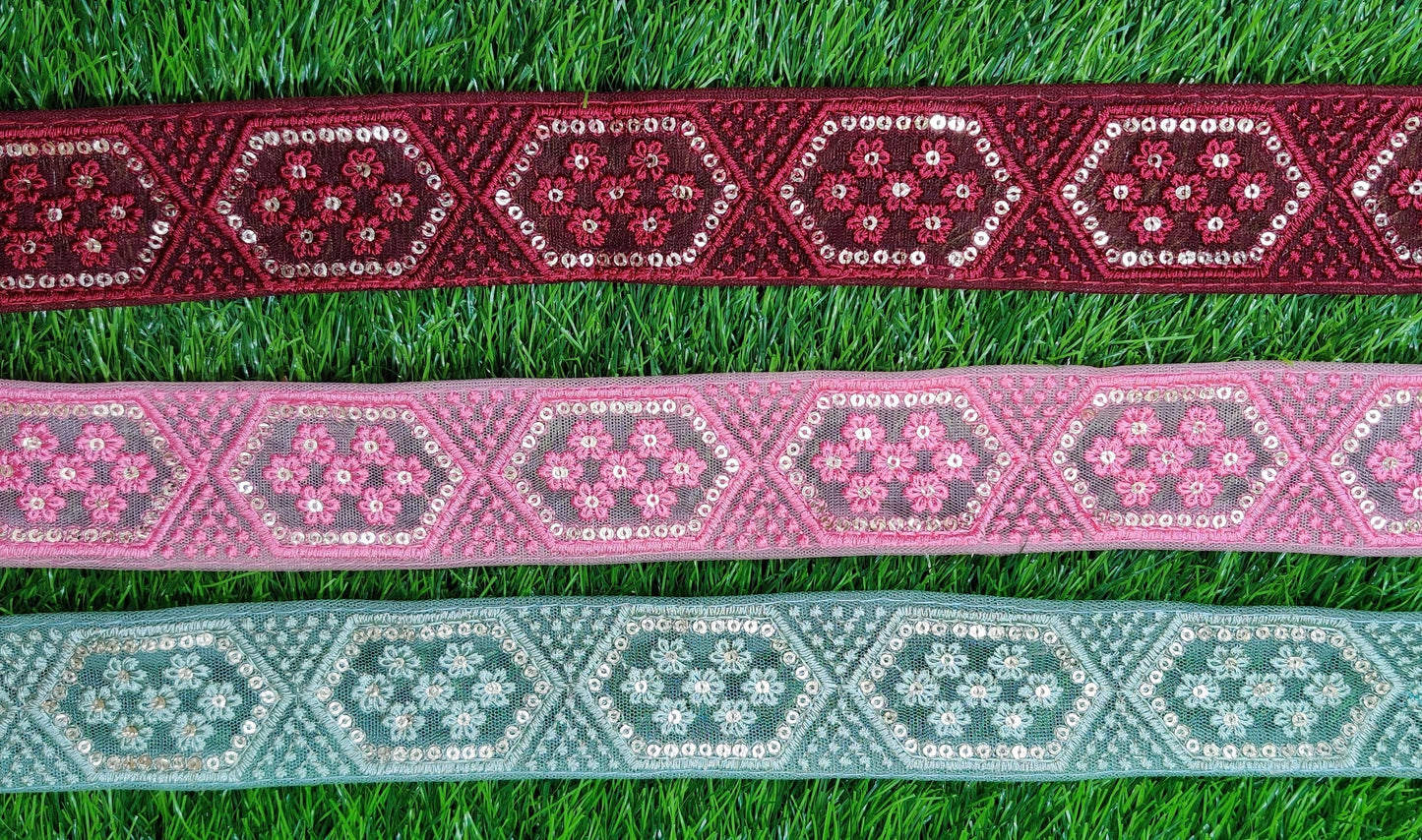9 yard 4.0 cm wide Indian Saree Border Boho Lace Embroidery Ribbon Cushion Table runner curtains wedding Sewing Crafting Trim Headbands
