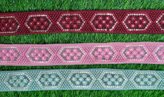 9 yard 4.0 cm wide Indian Saree Border Boho Lace Embroidery Ribbon Cushion Table runner curtains wedding Sewing Crafting Trim Headbands