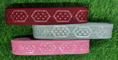 9 yard 4.0 cm wide Indian Saree Border Boho Lace Embroidery Ribbon Cushion Table runner curtains wedding Sewing Crafting Trim Headbands