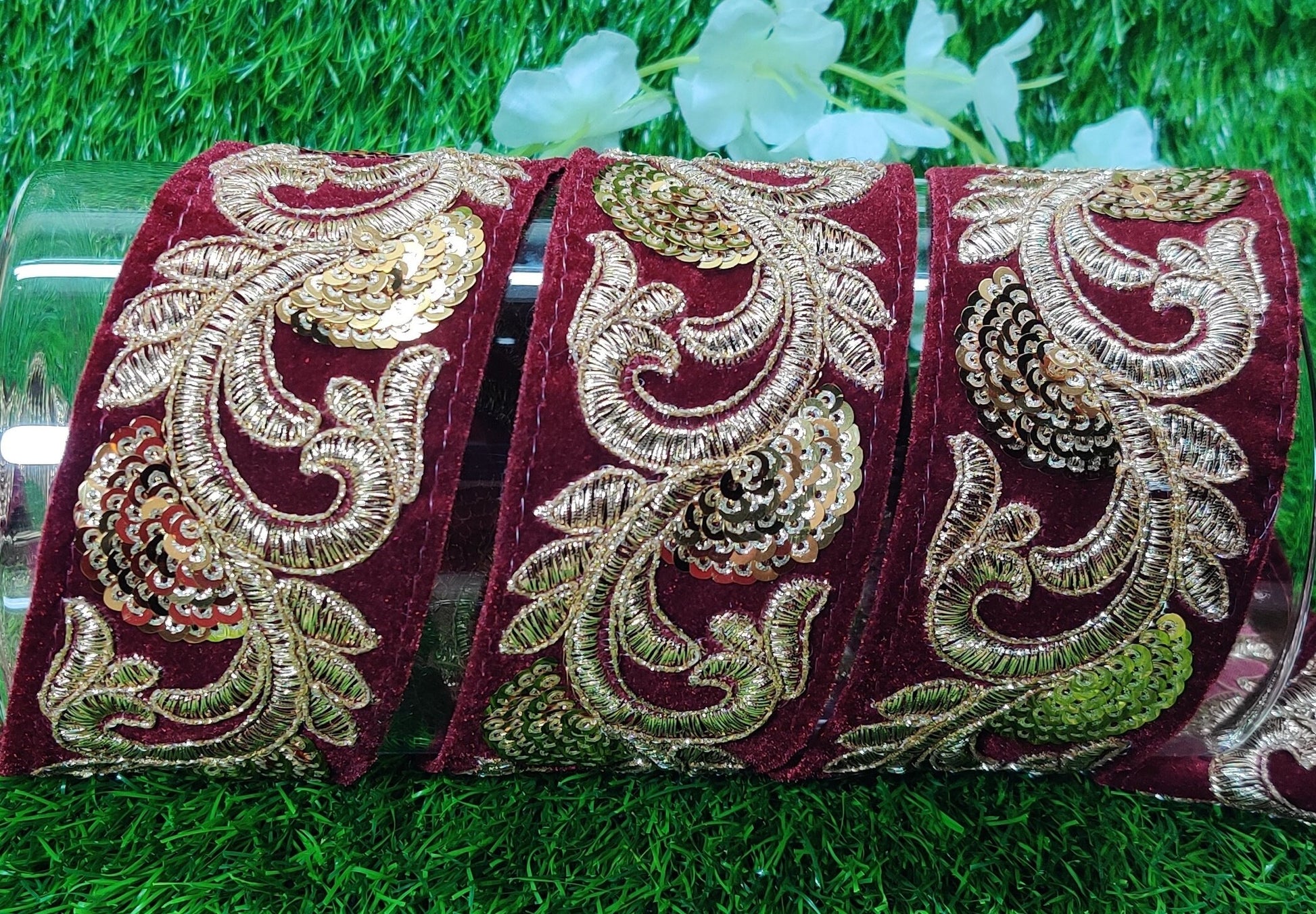 9 yard 5 cm wide Indian Saree Border Boho Lace Embroidery Ribbon Cushion Table runner curtains wedding Sewing Crafting Trim Headbands