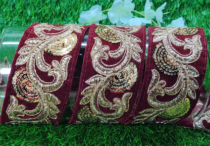 9 yard 5 cm wide Indian Saree Border Boho Lace Embroidery Ribbon Cushion Table runner curtains wedding Sewing Crafting Trim Headbands