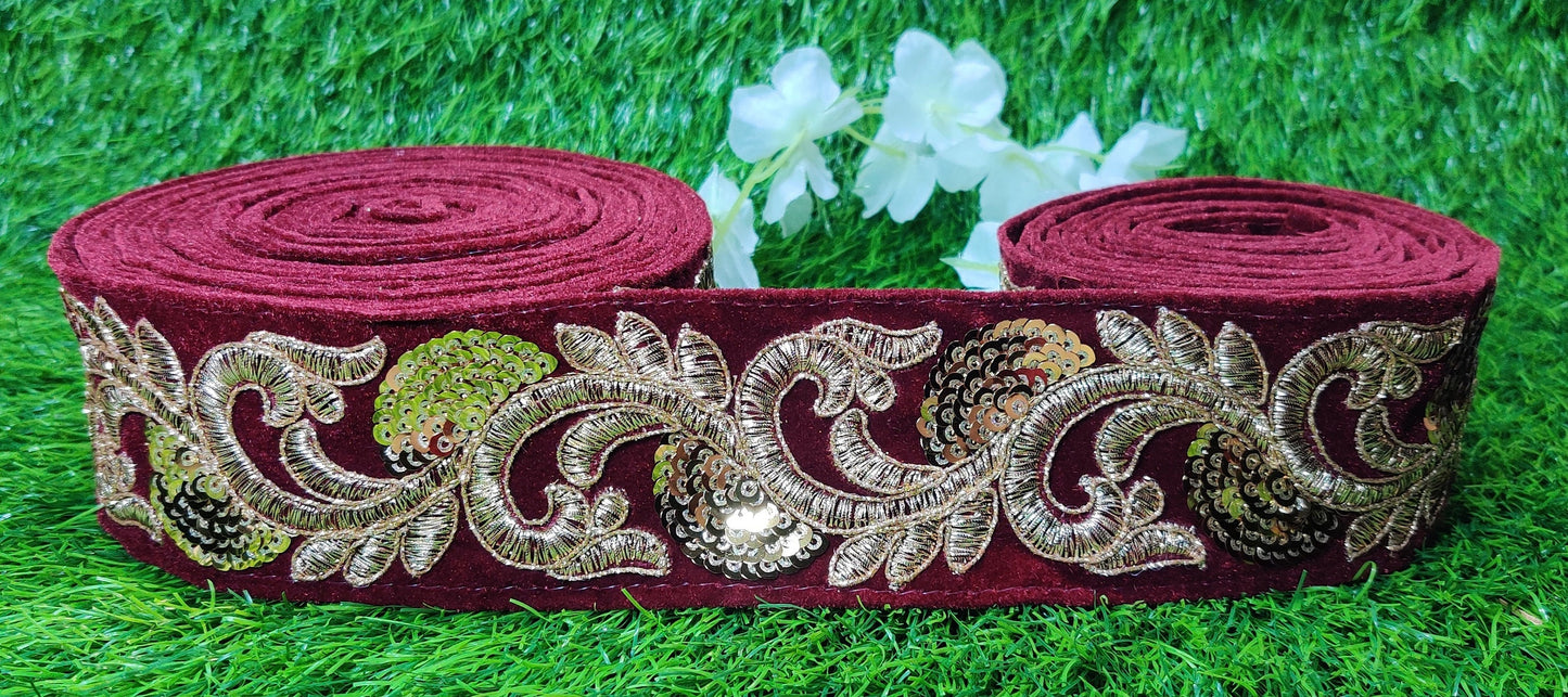9 yard 5 cm wide Indian Saree Border Boho Lace Embroidery Ribbon Cushion Table runner curtains wedding Sewing Crafting Trim Headbands