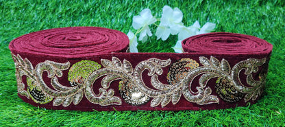9 yard 5 cm wide Indian Saree Border Boho Lace Embroidery Ribbon Cushion Table runner curtains wedding Sewing Crafting Trim Headbands