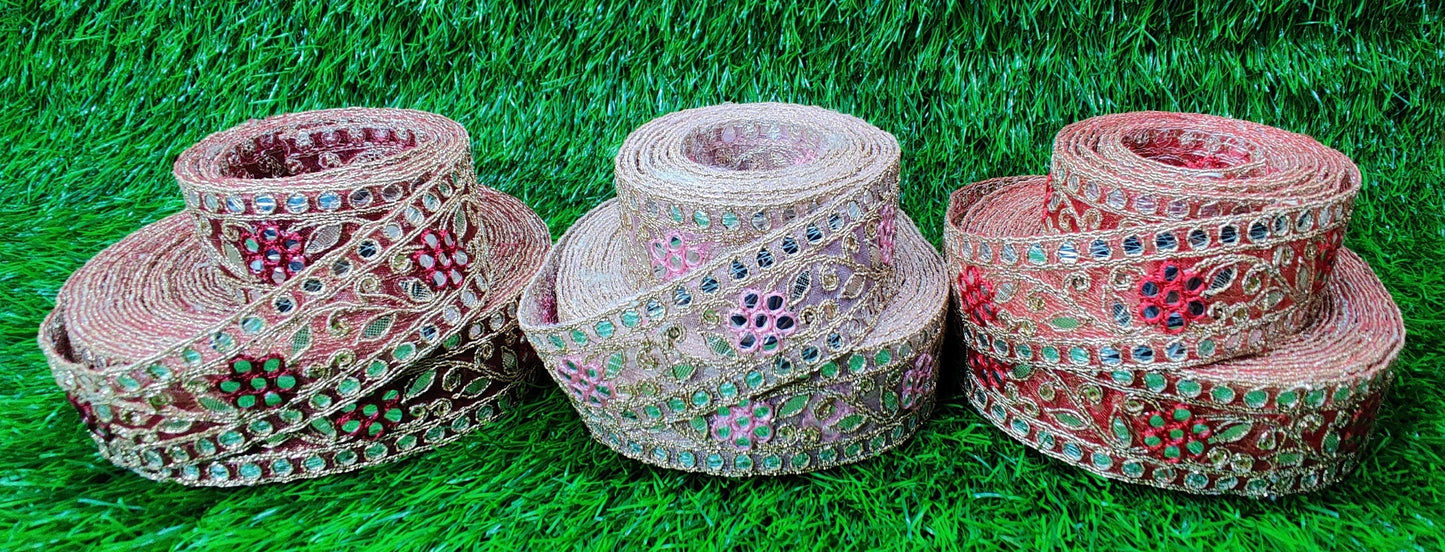 9 yard 3.0 cm wide Indian Saree Border Boho Lace Embroidery Ribbon Cushion Table runner curtains wedding Sewing Crafting Trim Headbands
