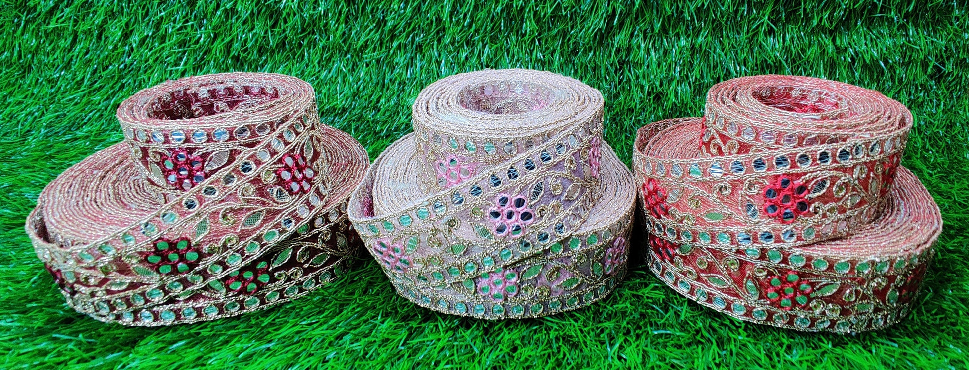9 yard 3.0 cm wide Indian Saree Border Boho Lace Embroidery Ribbon Cushion Table runner curtains wedding Sewing Crafting Trim Headbands