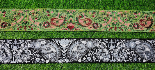 3 yard 7.5 cm wide Indian Saree Border Boho Lace Embroidery Ribbon Cushion Table runner curtains wedding Sewing Crafting Trim Headbands