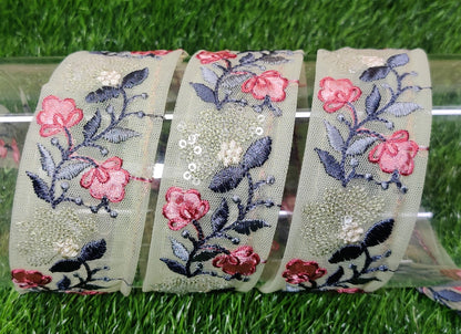 9 yard 4.0 cm wide Indian Saree Border Boho Lace Embroidery Ribbon Cushion Table runner curtains wedding Sewing Crafting Trim Headbands