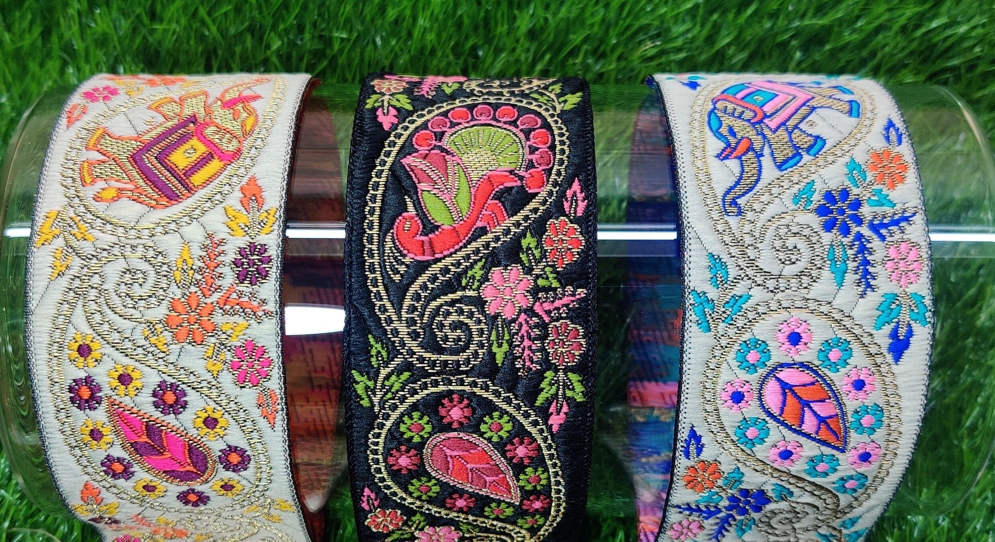 9 yard 5.0 cm wide Indian Saree Border Boho Lace Embroidery Ribbon Cushion Table runner curtains wedding Sewing Crafting Trim Headbands