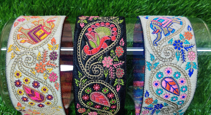 9 yard 5.0 cm wide Indian Saree Border Boho Lace Embroidery Ribbon Cushion Table runner curtains wedding Sewing Crafting Trim Headbands
