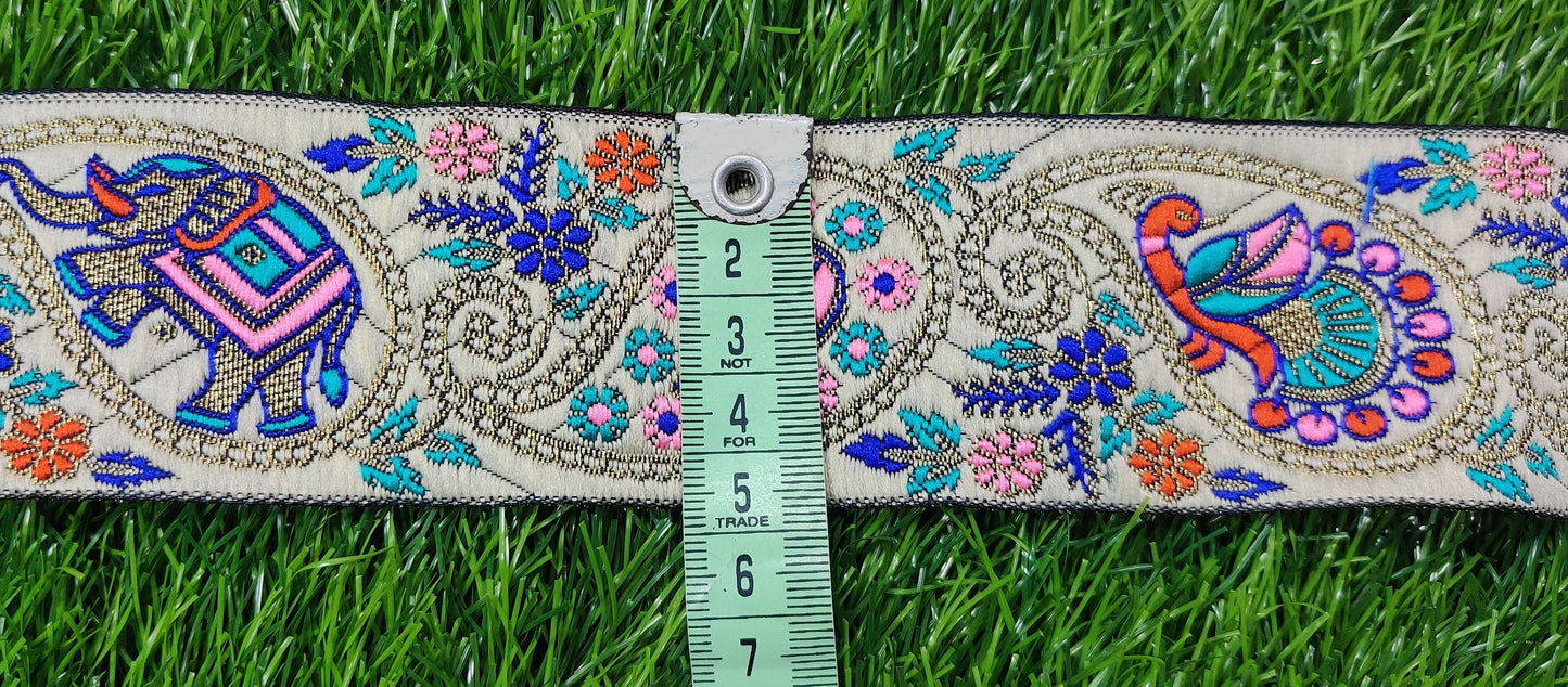 9 yard 5.0 cm wide Indian Saree Border Boho Lace Embroidery Ribbon Cushion Table runner curtains wedding Sewing Crafting Trim Headbands
