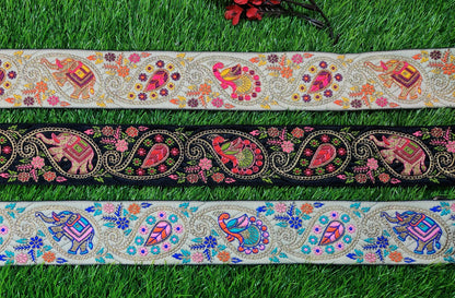 9 yard 5.0 cm wide Indian Saree Border Boho Lace Embroidery Ribbon Cushion Table runner curtains wedding Sewing Crafting Trim Headbands