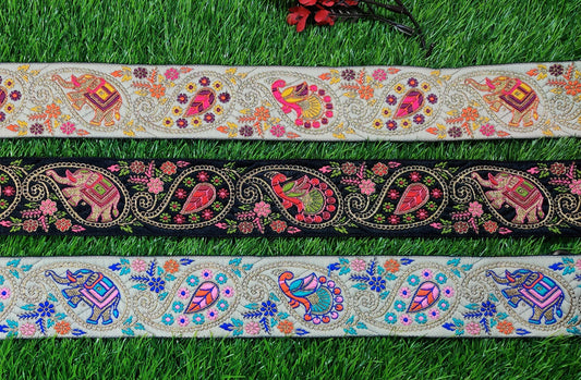 9 yard 5.0 cm wide Indian Saree Border Boho Lace Embroidery Ribbon Cushion Table runner curtains wedding Sewing Crafting Trim Headbands