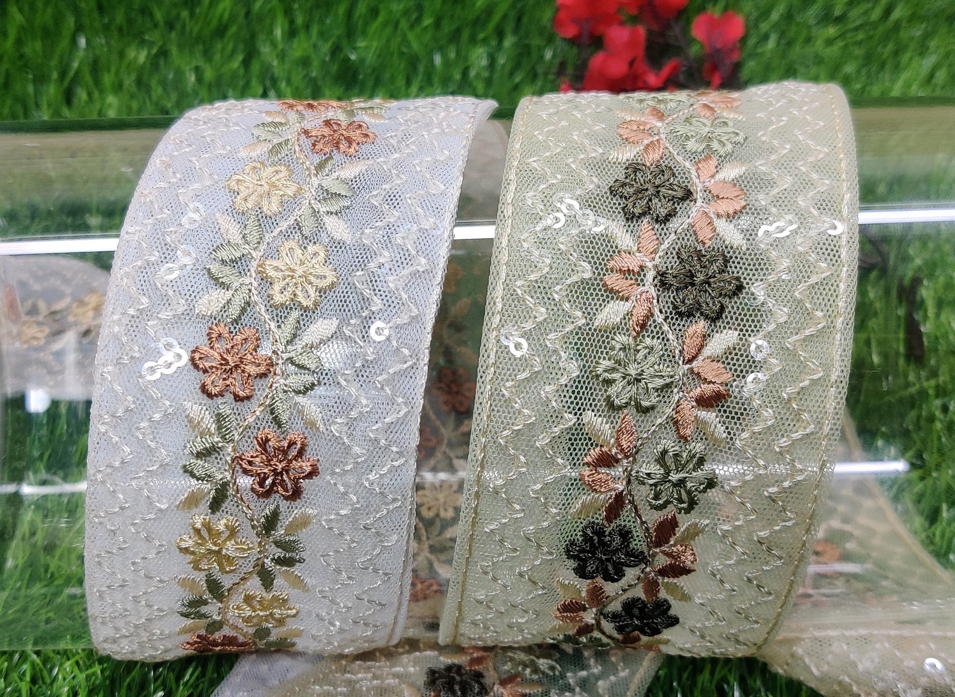 9 yard 5.0 cm wide Indian Saree Border Boho Lace Embroidery Ribbon Cushion Table runner curtains wedding Sewing Crafting Trim Headbands