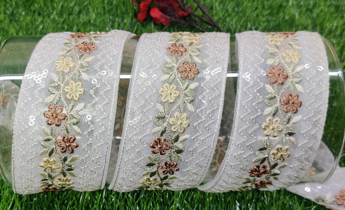 9 yard 5.0 cm wide Indian Saree Border Boho Lace Embroidery Ribbon Cushion Table runner curtains wedding Sewing Crafting Trim Headbands