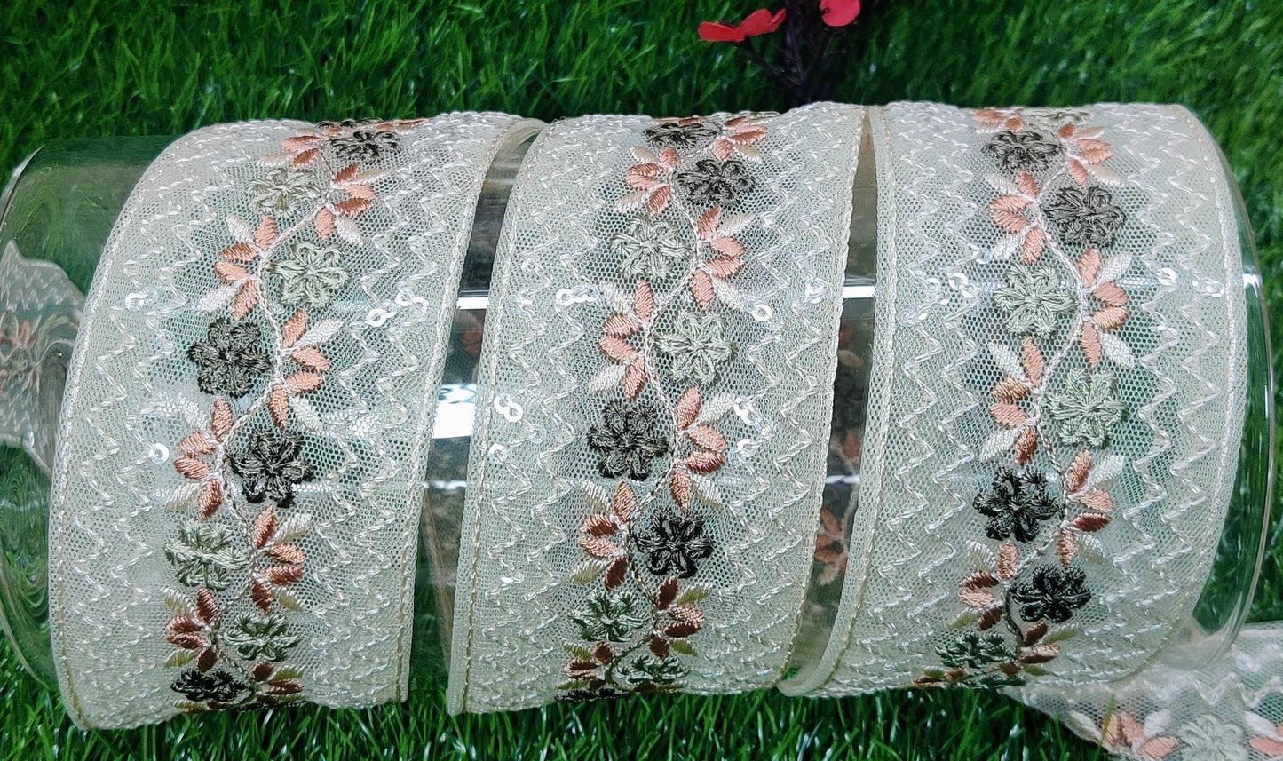9 yard 5.0 cm wide Indian Saree Border Boho Lace Embroidery Ribbon Cushion Table runner curtains wedding Sewing Crafting Trim Headbands