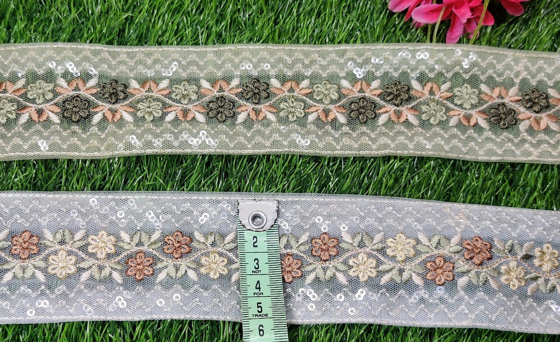 9 yard 5.0 cm wide Indian Saree Border Boho Lace Embroidery Ribbon Cushion Table runner curtains wedding Sewing Crafting Trim Headbands