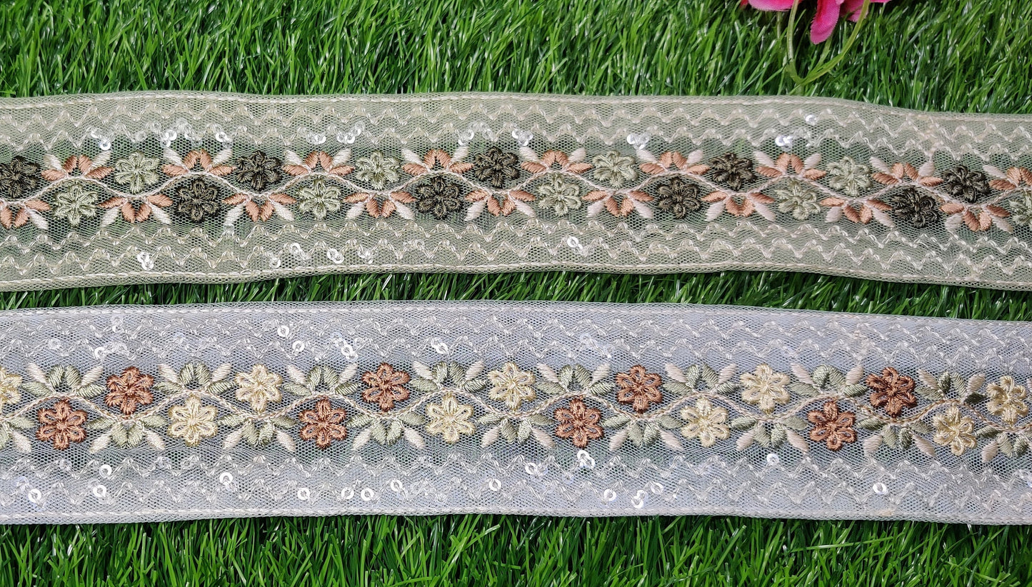 9 yard 5.0 cm wide Indian Saree Border Boho Lace Embroidery Ribbon Cushion Table runner curtains wedding Sewing Crafting Trim Headbands