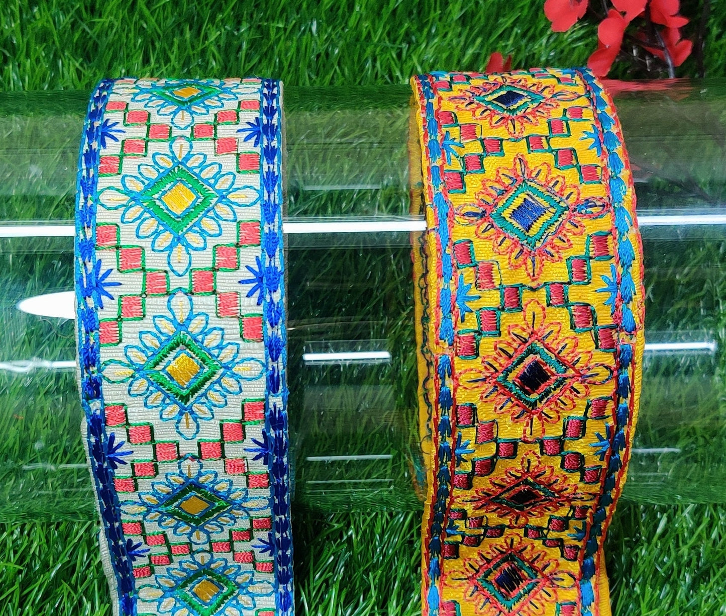 9 yard 4.0 cm wide Indian Saree Border Boho Lace Embroidery Ribbon Cushion Table runner curtains wedding Sewing Crafting Trim Headbands